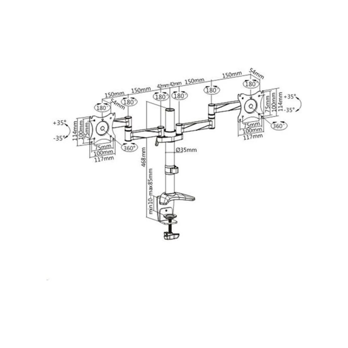 ASUS LDT11-C024 Design Aluminium Dual LCD Monitor Desk Mount (13"-27") view 4