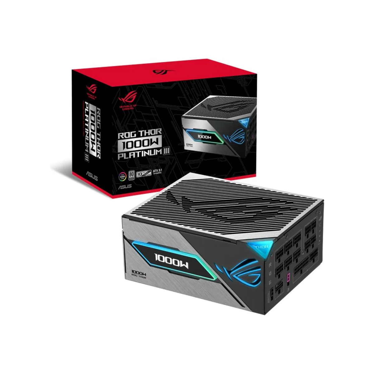 ASUS ROG Thor 1000W Platinum III Power Supply - Black (ATX 3.1, 1000W, 80 PLUS Platinum, GaN) - 90YE00V3-B0NA00