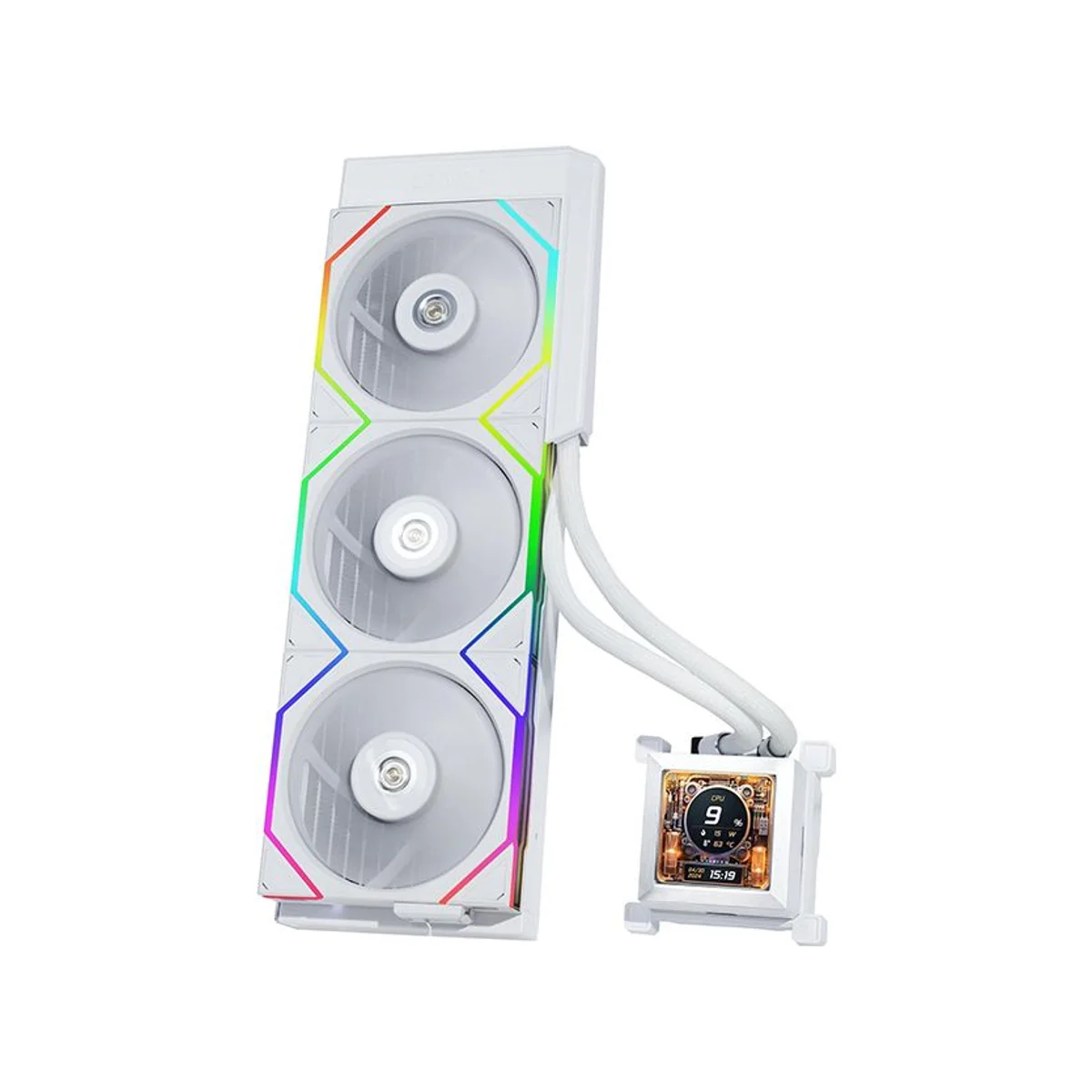 Lian Li HydroShift LCD 360TL AIO CPU Liquid Cooler - White (360mm Radiator, 2.88" IPS LCD, 2600 RPM Fans) - HSLCD36TW
