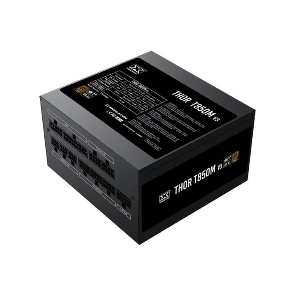 XIGMATEK Thor T850M V3 80 PLUS BRONZE ATX Power Supply (850W, 120mm Fan, Modular, PCIe 5.1) - Black - EN43345 view 3