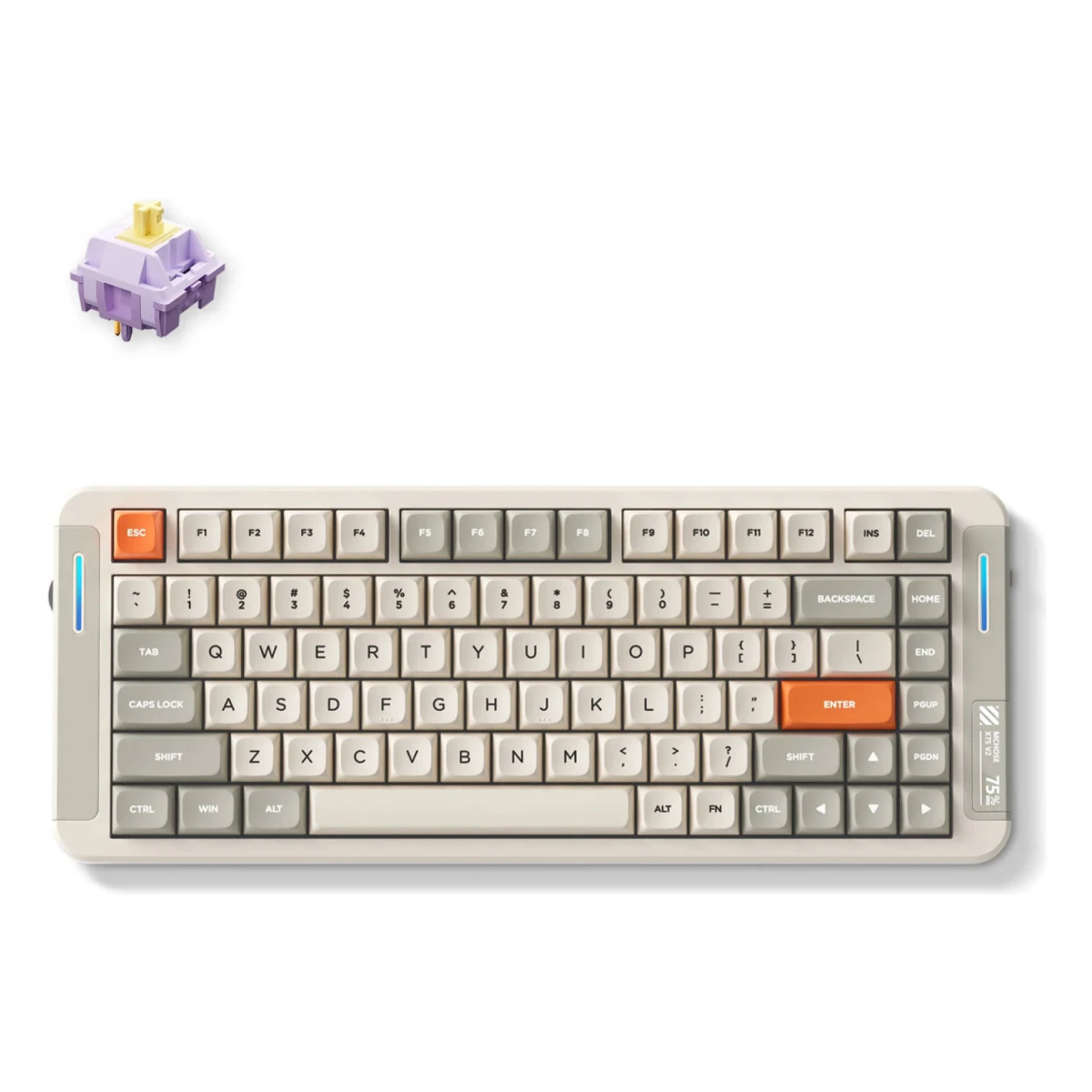 MCHOSE X75 V2 75% RGB Tri-Mode Mechanical Gaming Keyboard - Retro White | MC-X75V2-8 view 2