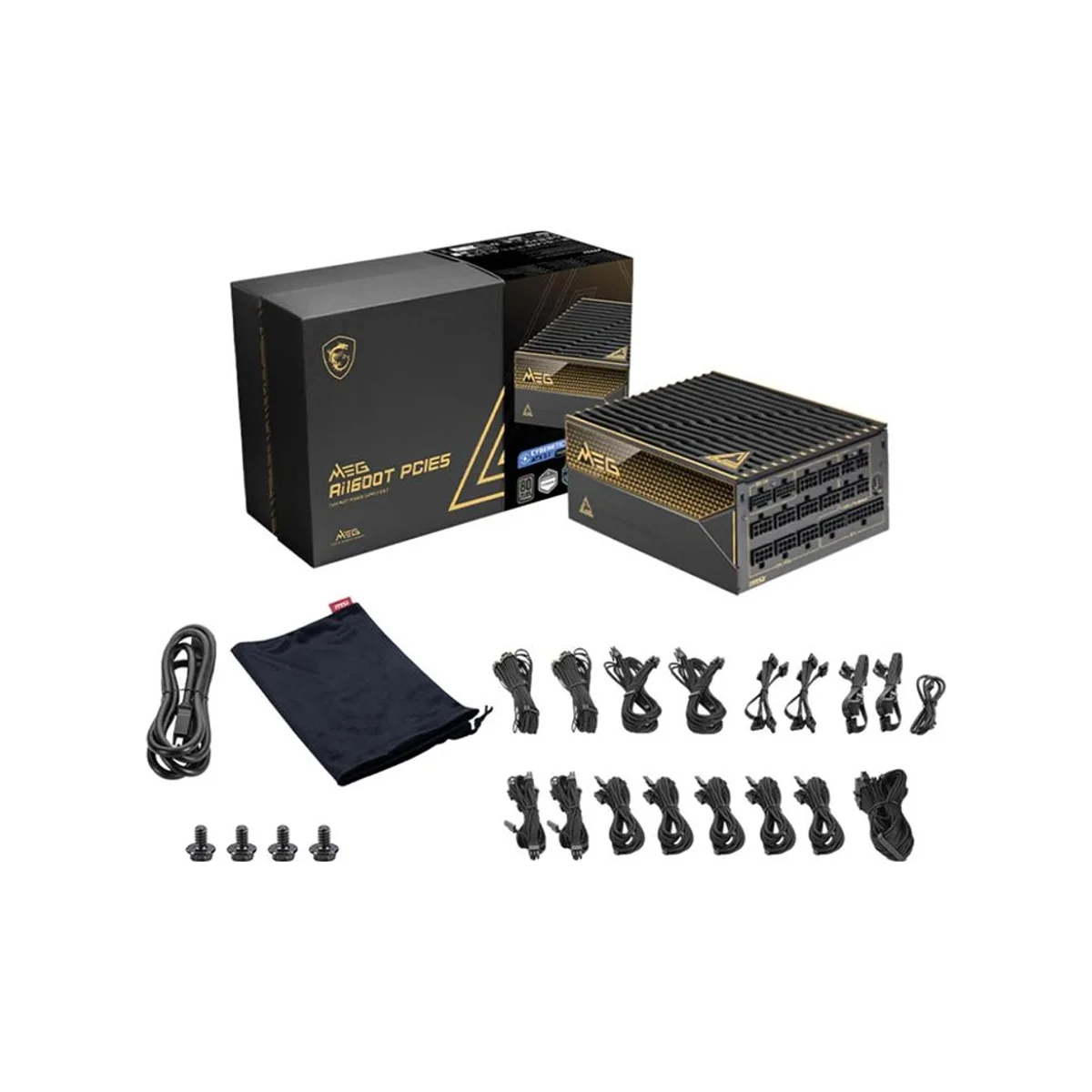 MSI MEG Ai1600T PCIe5 1600W 80PLUS Titanium ATX 3.1 Power Supply - Black - 306-7ZPEX18-CEO