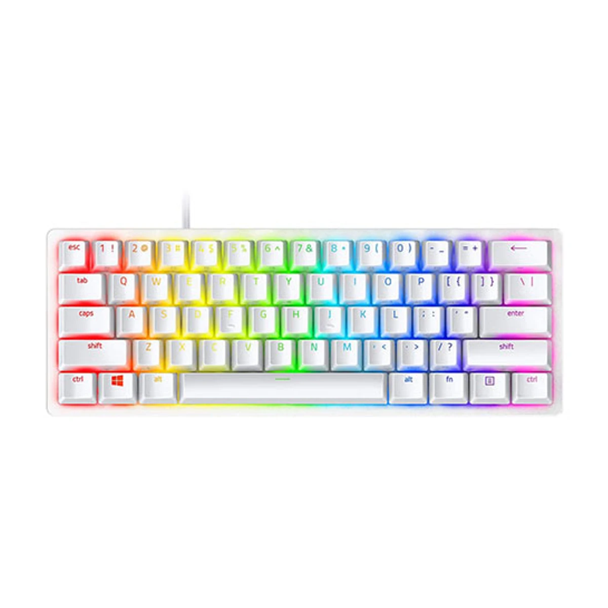Razer Huntsman Mini 60% Gaming PBT Chroma RGB Keyboard with Clicky Purple Optical Switches - Mercury White | RZ03-03390300-R3M1