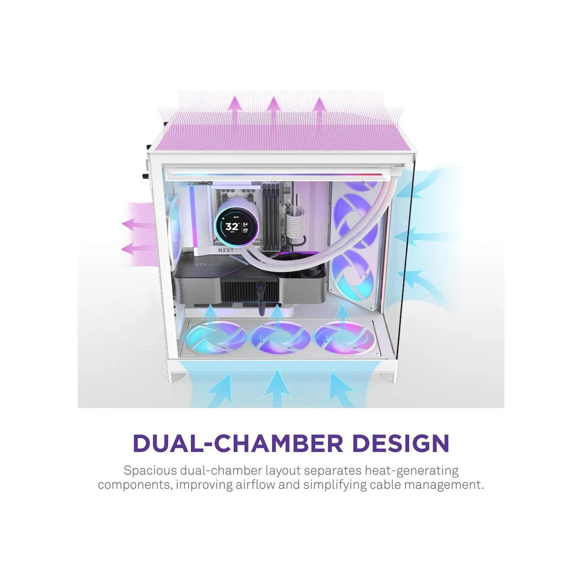 NZXT H9 Flow RGB (2025) Dual-Chamber ATX Mid Tower Gaming Case – White | CM-H92FW-R1 view 5