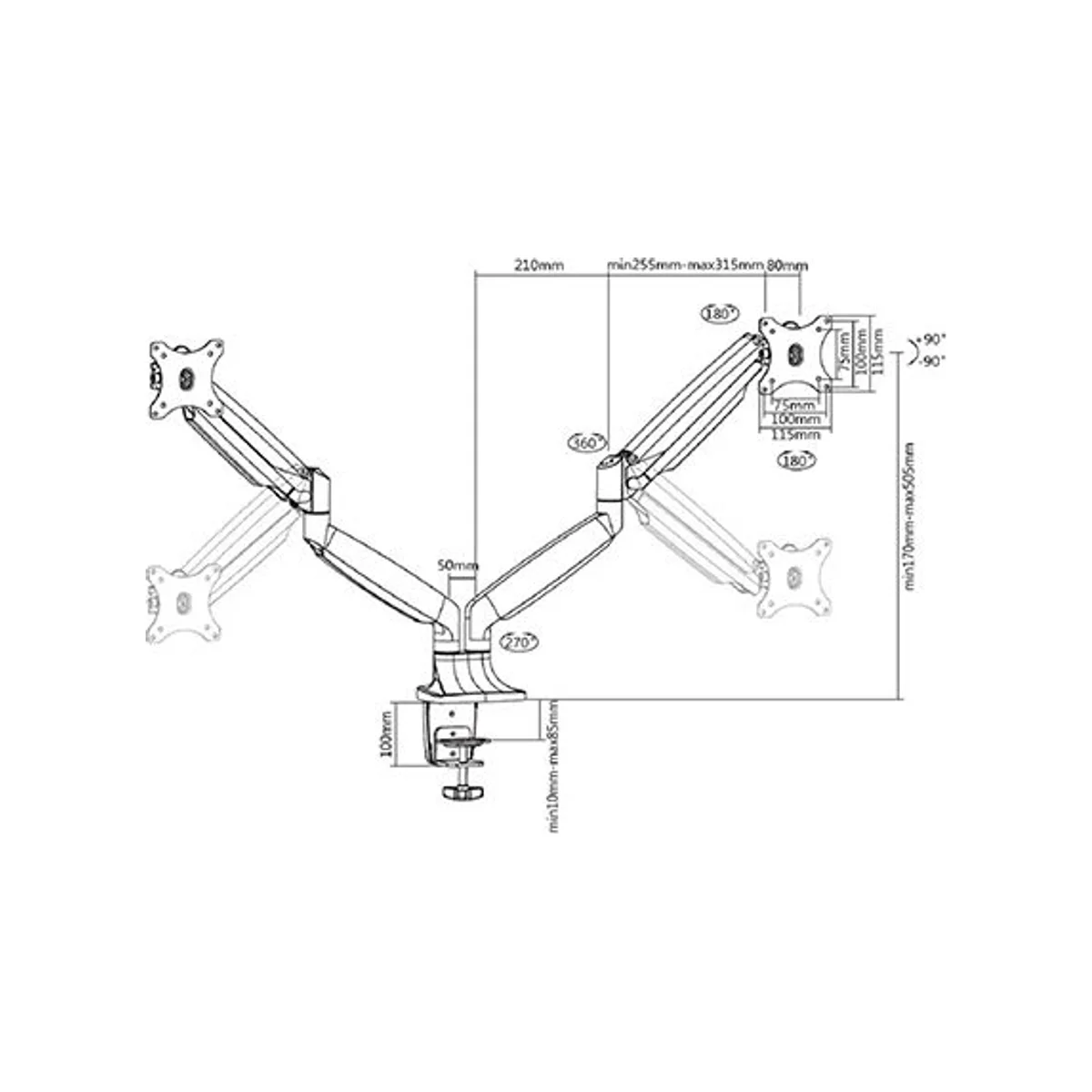 SKILL TECH Premium Series Dual Monitor Arm Stand Desk Mount Bracket - SH100-C024 view 4
