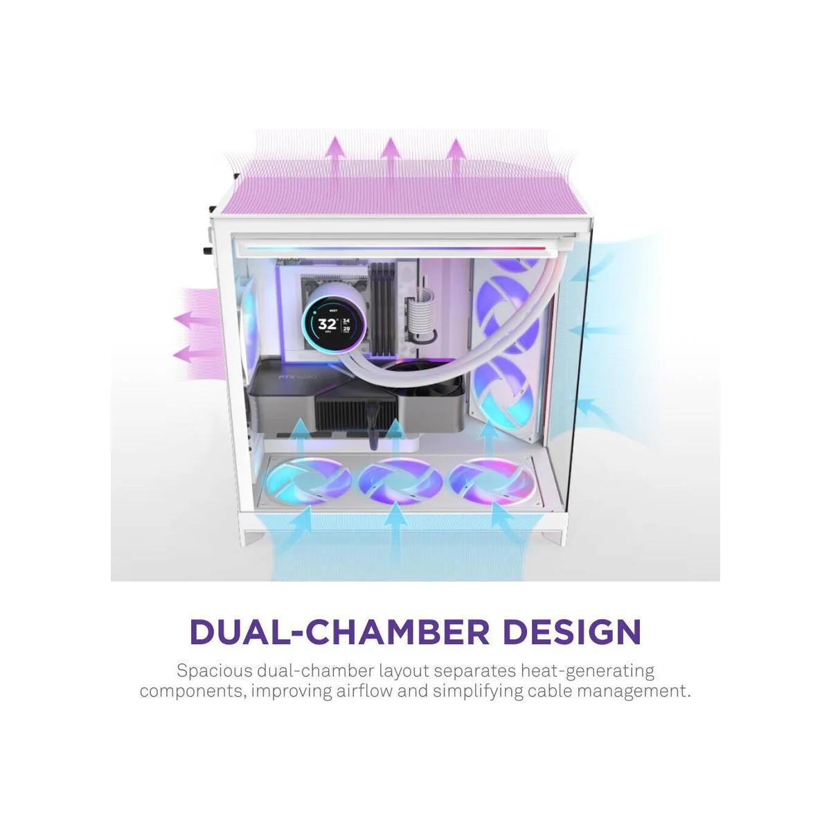 NZXT H9 Flow RGB+ ATX Mid Tower Gaming Case – White - CM-H92FW-P1 view 4