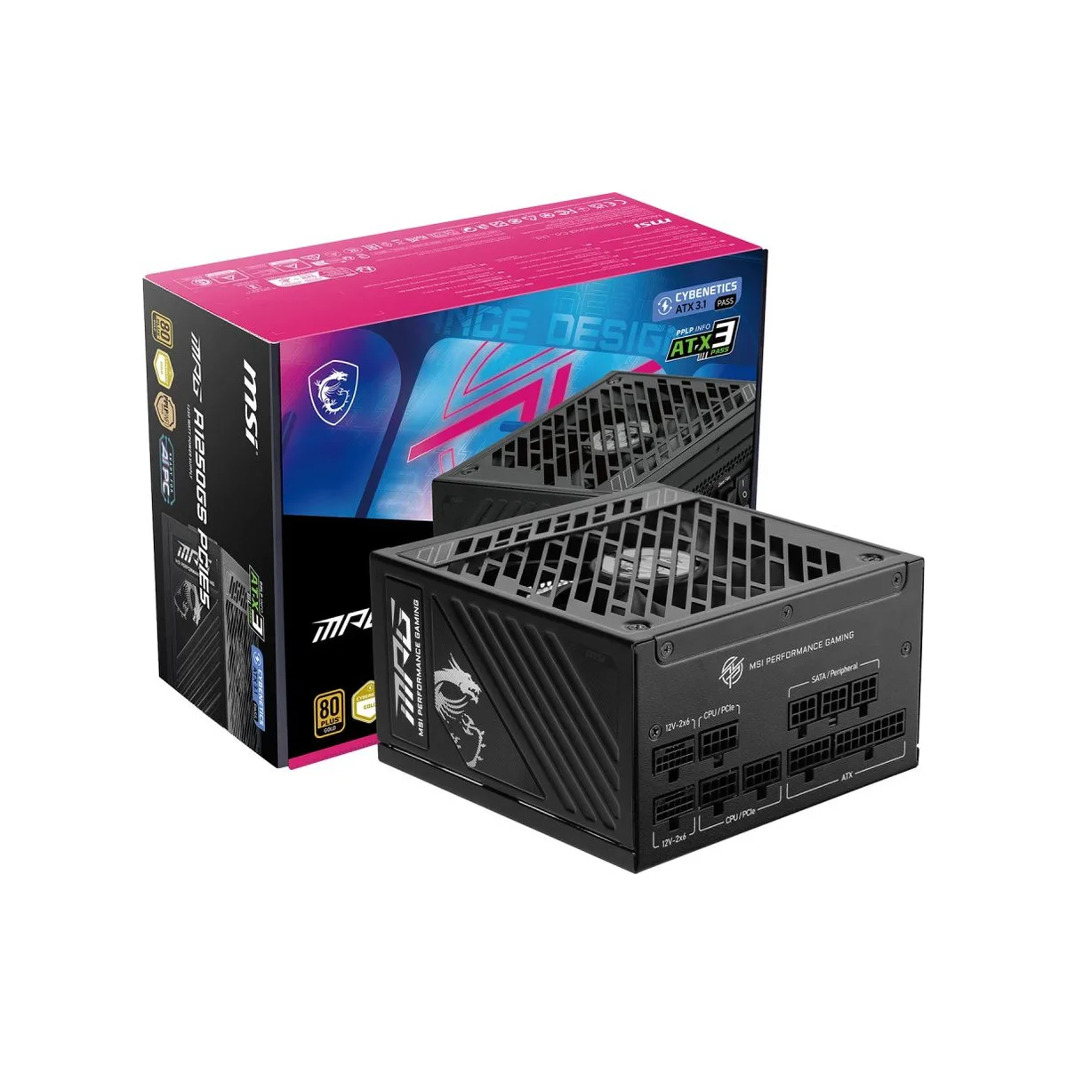MSI MPG A1250GS 1250W 80 PLUS Gold Full Modular ATX Power Supply - Black - 306-7ZPFX18-CEO