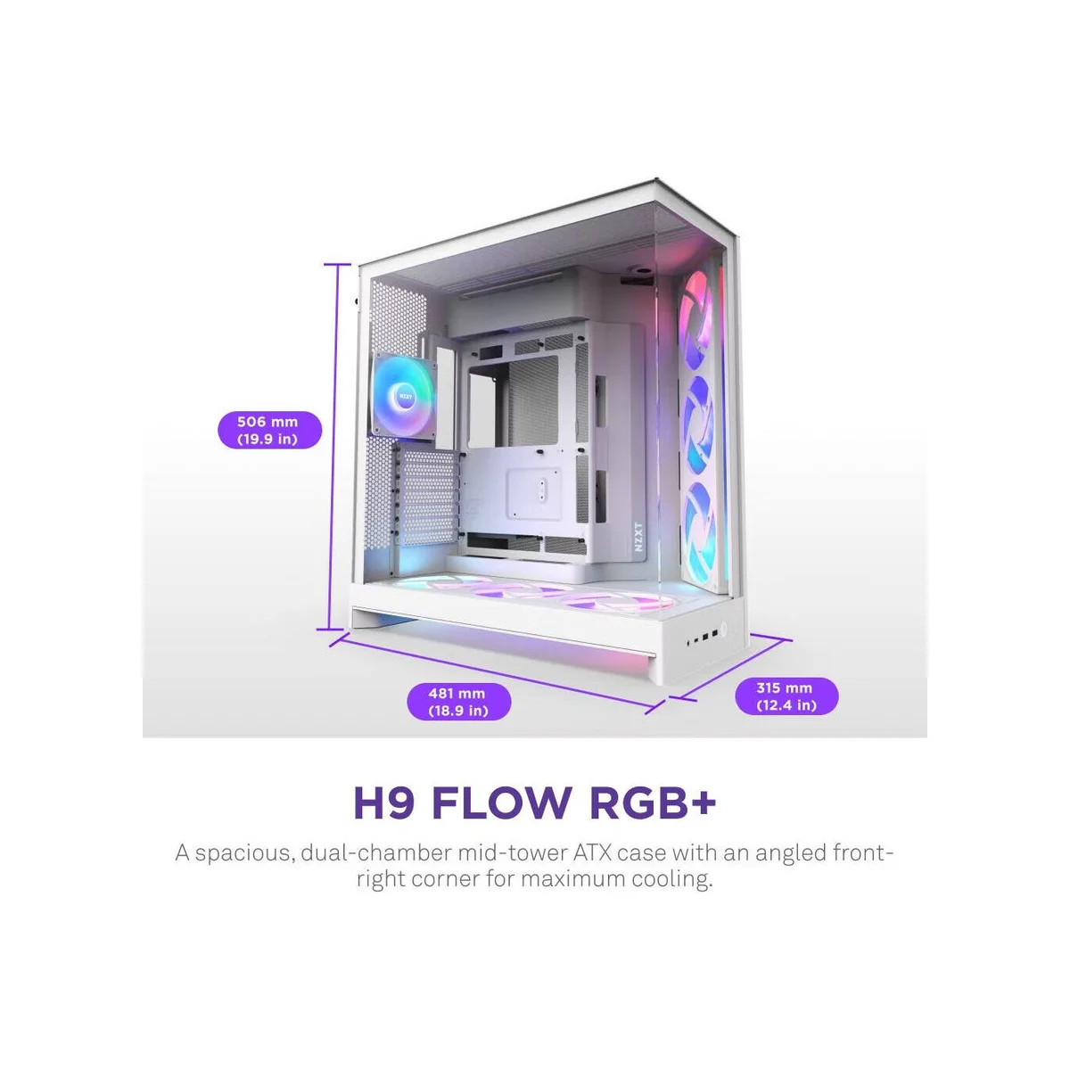 NZXT H9 Flow RGB+ ATX Mid Tower Gaming Case – White - CM-H92FW-P1 view 5
