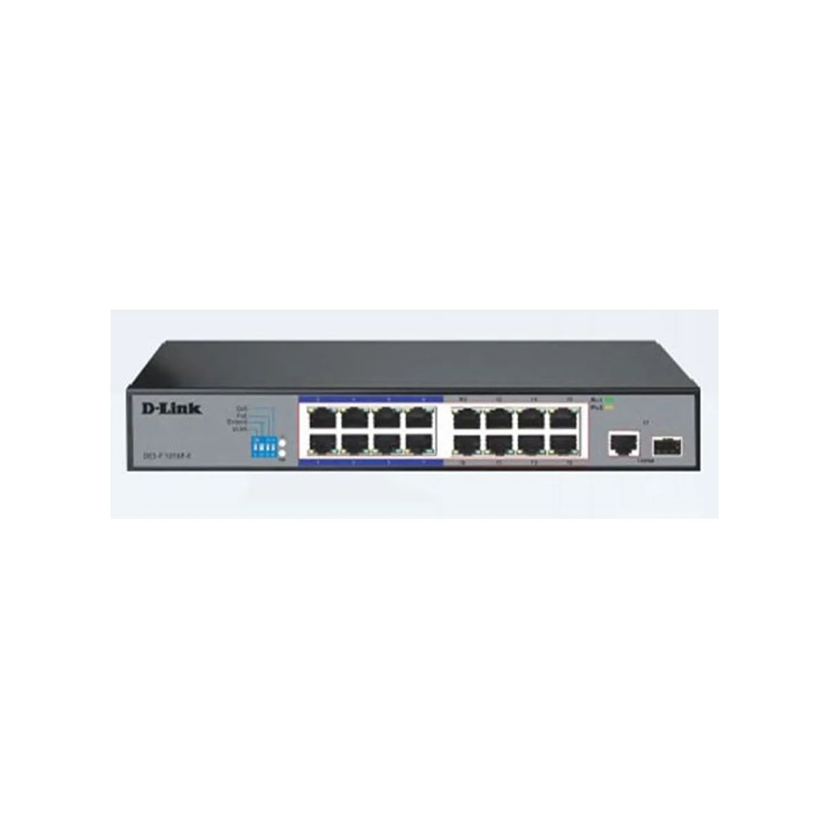 D-LINK 16 Port PoE Unmanaged Long Range Surveillance Switch (150W PoE Budget, 250m Range) - DES-F1016P-E