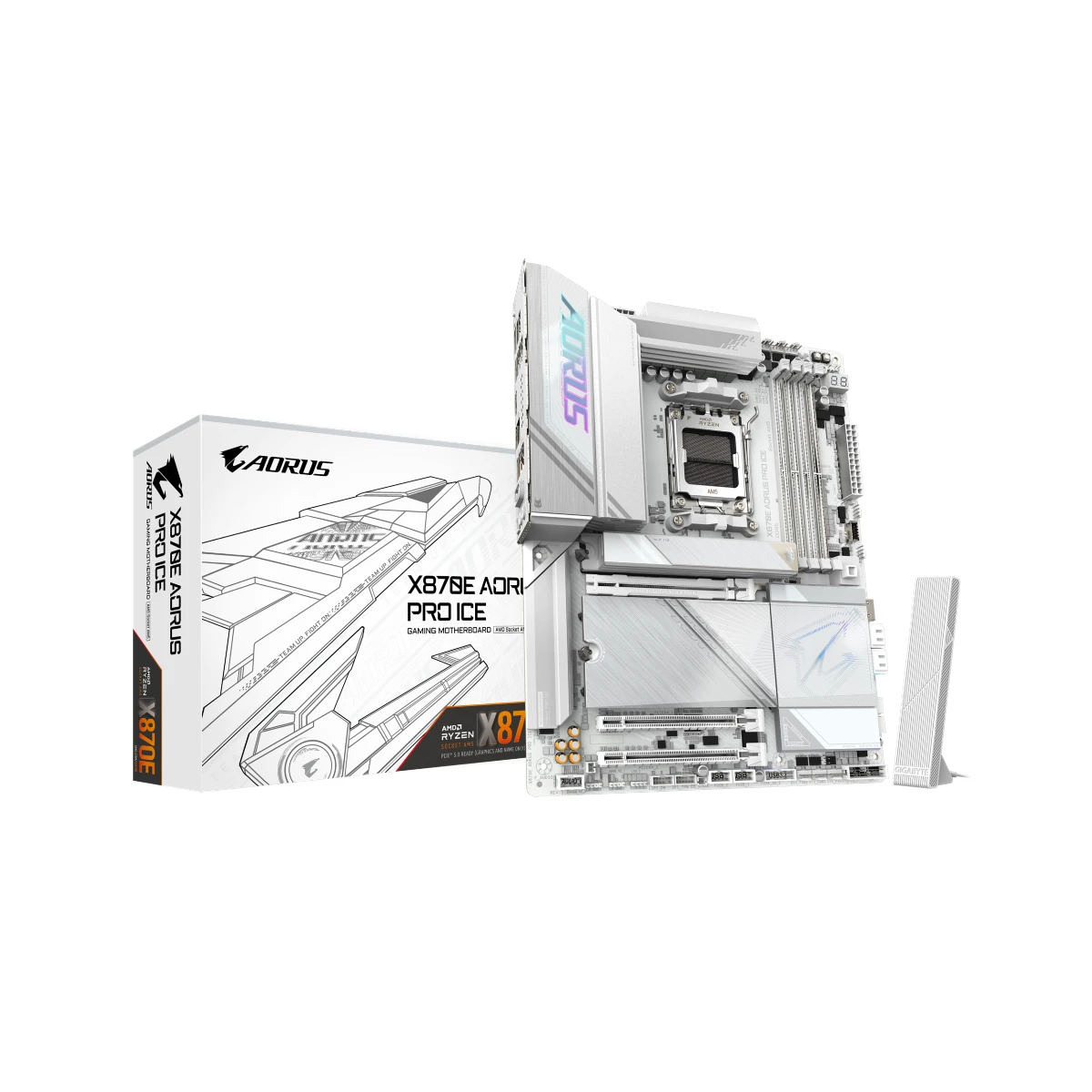 Gigabyte X870E AORUS PRO ICE AM5 ATX Motherboard – White - X870E-AORUS-PRO-ICE