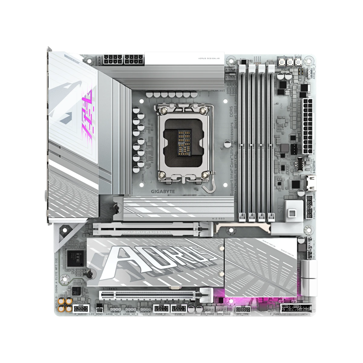 Gigabyte Z890M AORUS ELITE WIFI7 ICE LGA 1851 Micro-ATX Gaming Motherboard – White - Z890M-A-ELITE-WF7-ICE view 2