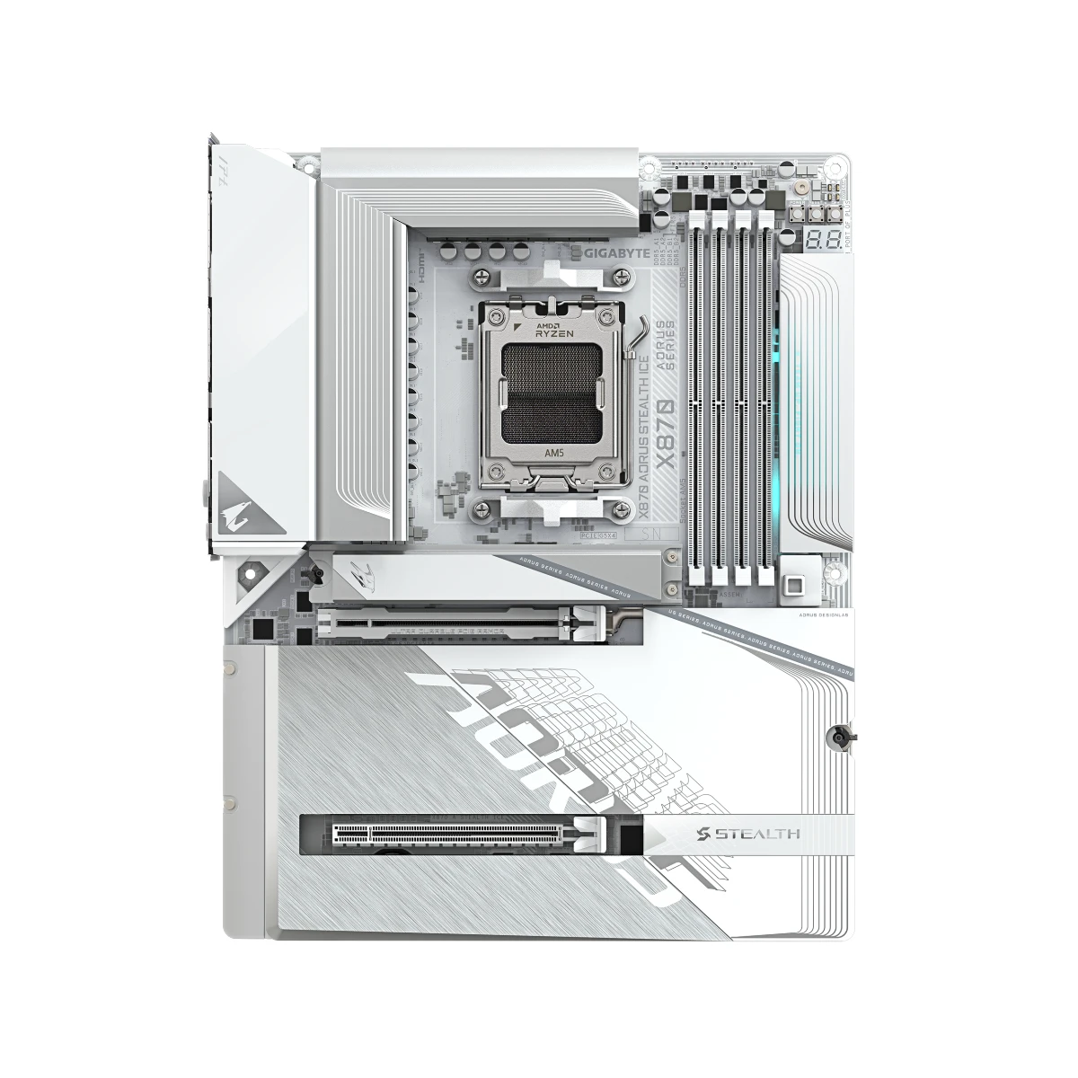 GIGABYTE X870 AORUS STEALTH ICE AM5 DDR5 ATX Motherboard - X870-A-STEALTH-ICE view 2