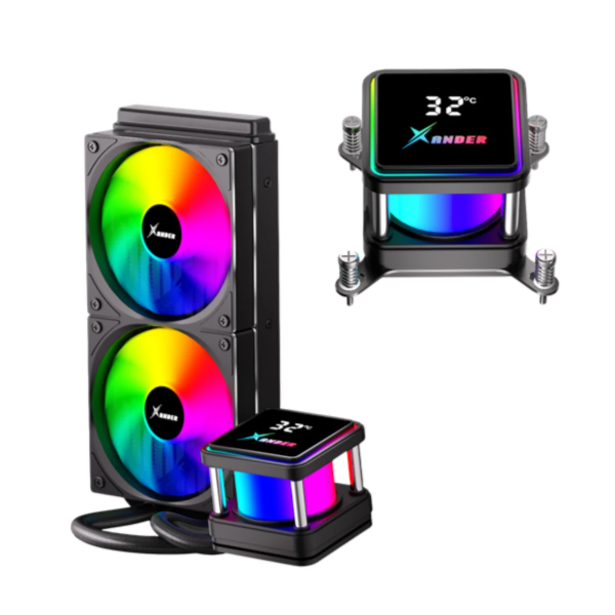 XANDER Waterwheel Digital 240 LCD AIO CPU Liquid Cooler - Black | Waterwheel-Digital-240