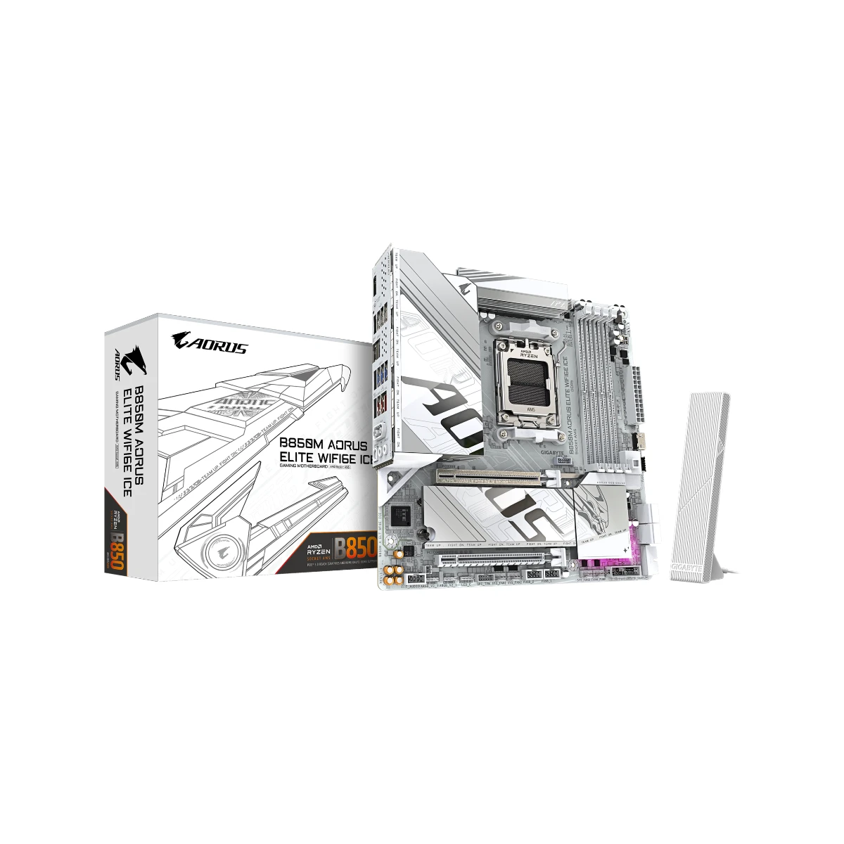 Gigabyte B850M AORUS ELITE WIFI6E ICE AM5 Micro-ATX Gaming Motherboard – White - B850M-A-ELT-WF6E-ICE