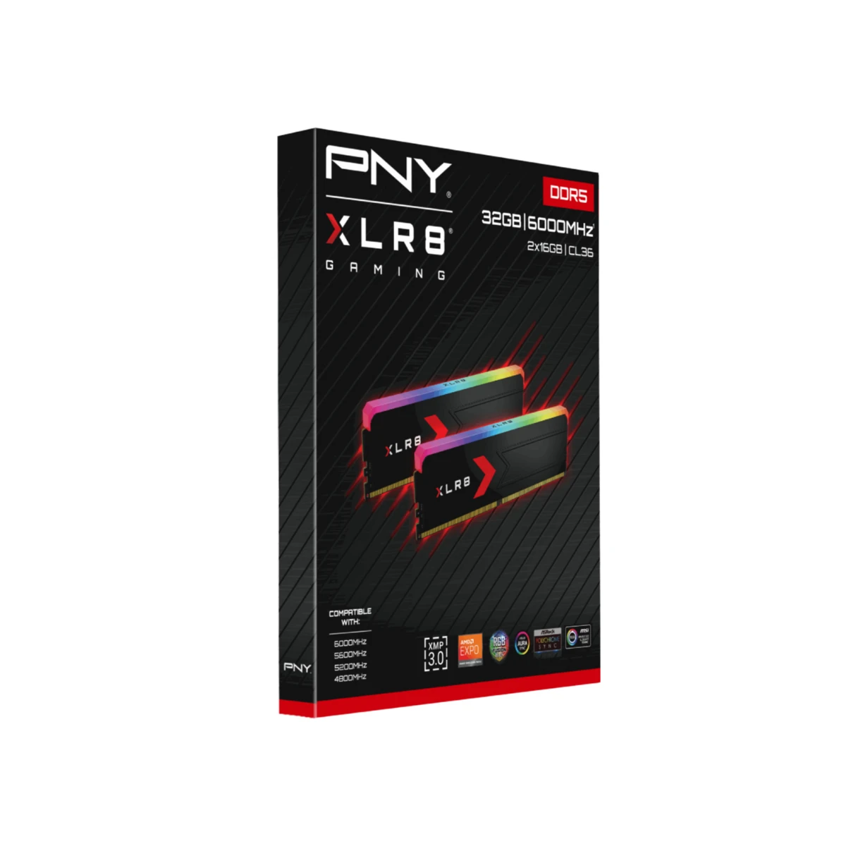 PNY XLR8 64GB (2x32GB) DDR5 6000MHz AMD Expo RGB Memory Kit - Black | MD64GK2D5600030XRGB view 4