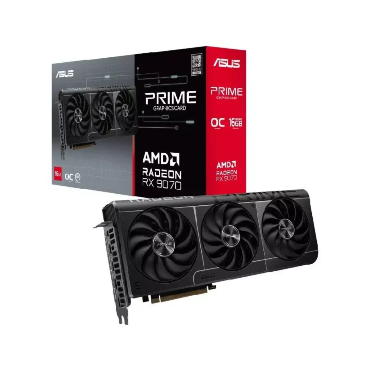 ASUS Prime Radeon RX 9070 16GB GDDR6 OC Edition Graphics Card, FSR 4 - 90YV0LI1-M0NA00