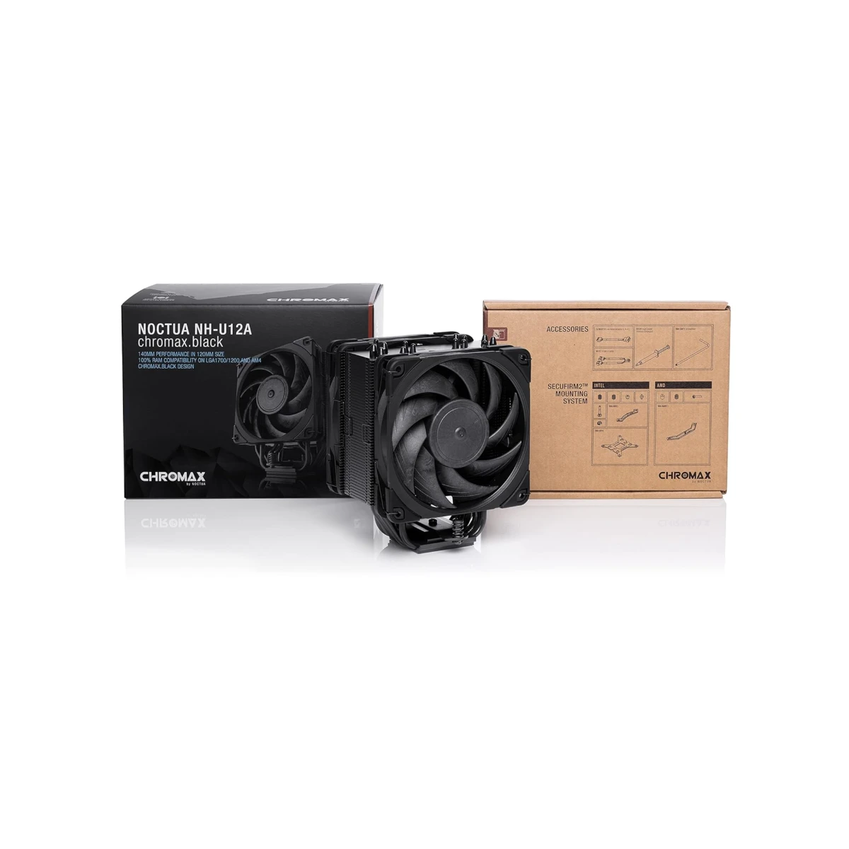 Noctua NH-U12A chromax.black Single Tower CPU Cooler - Black (Dual NF-A12x25 120mm Fans, SSO2 Bearing, 2000 RPM) - NH-U12A CH.BKK view 4