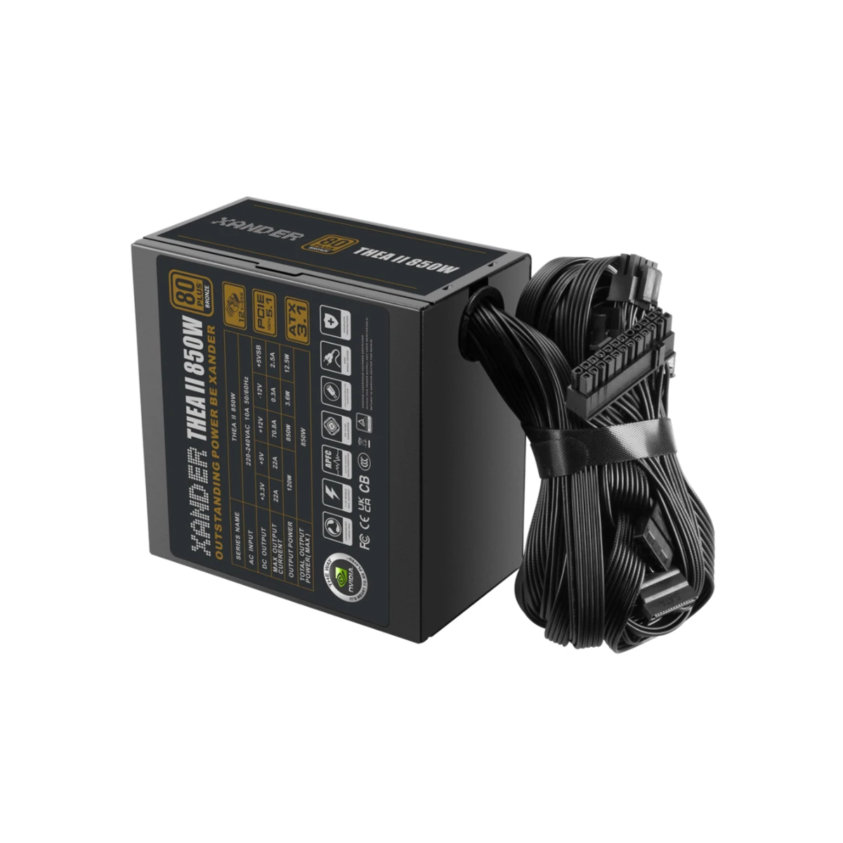 XANDER Thea II M 850W 80 PLUS Bronze ATX Power Supply - Black | Thea-II-M-850 view 2