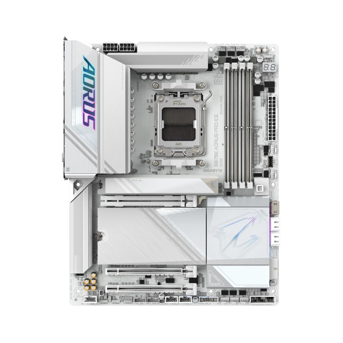 Gigabyte X870E AORUS PRO ICE AM5 ATX Motherboard – White - X870E-AORUS-PRO-ICE view 2
