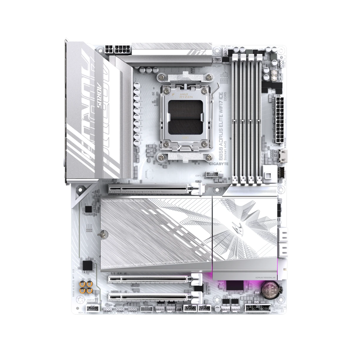 Gigabyte B850 AORUS ELITE WIFI7 ICE AM5 ATX Gaming Motherboard – White - B850-A-ELITE-WF7-ICE view 2