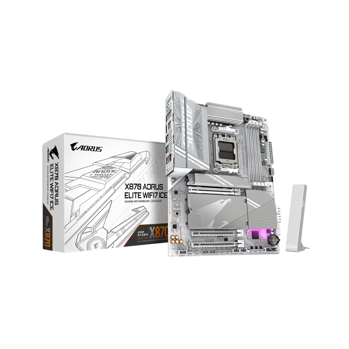 Gigabyte X870 AORUS ELITE WIFI7 ICE AM5 ATX Gaming Motherboard – White - MOT-GIG-03320
