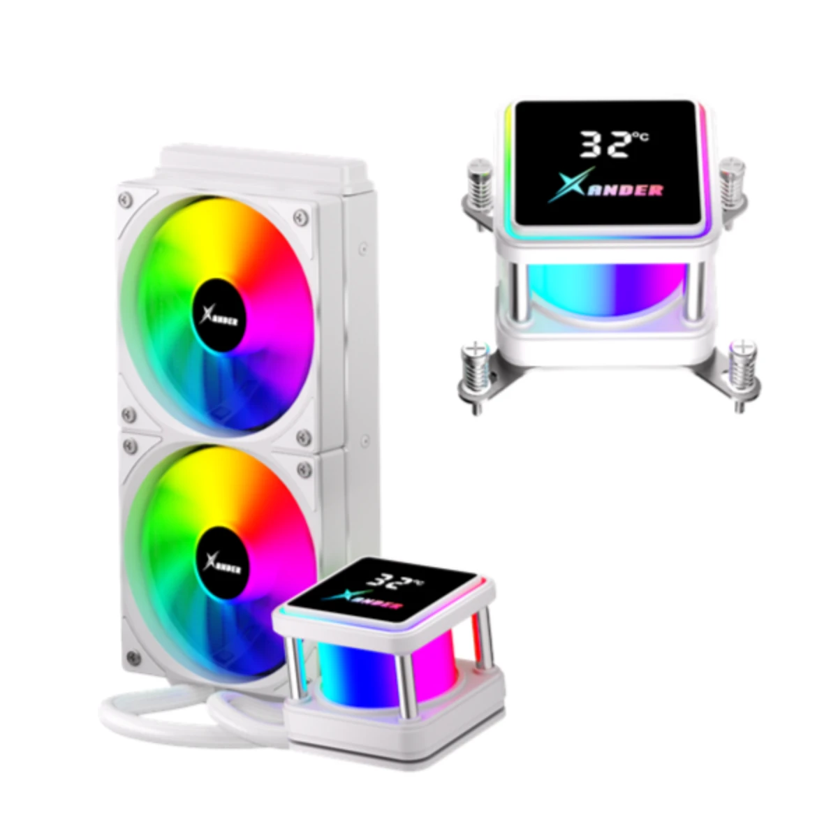 XANDER Waterwheel Digital 240 LCD AIO CPU Liquid Cooler - White | Waterwheel-Digital-240-W