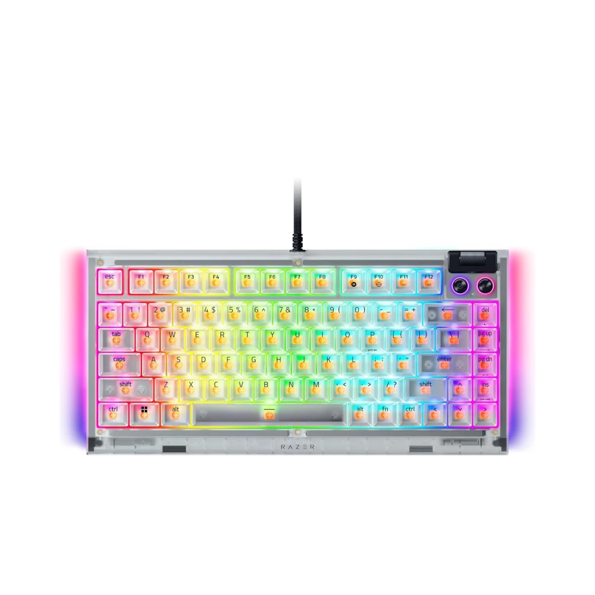 Razer BlackWidow V4 75% Mechanical Gaming Keyboard - Phantom White Edition (US Layout, 75% Layout, Hot-Swappable Switches, Per-Key Razer Chroma RGB, FRML) - RZ03-05003500-R3M1 view 2