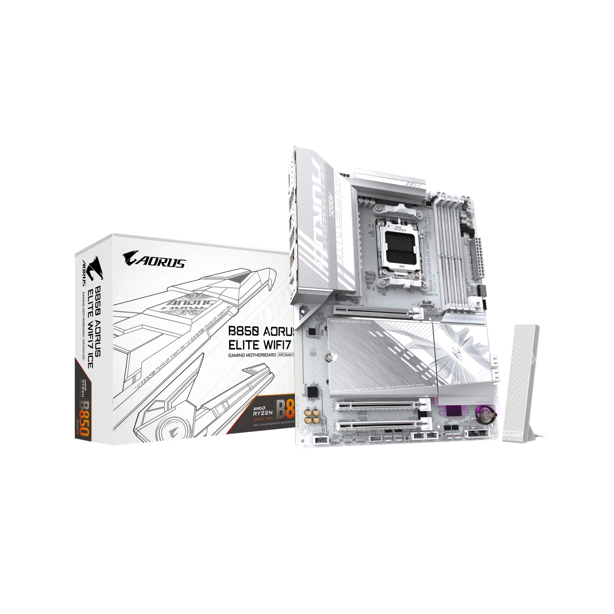 Gigabyte B850 AORUS ELITE WIFI7 ICE AM5 ATX Gaming Motherboard – White - B850-A-ELITE-WF7-ICE