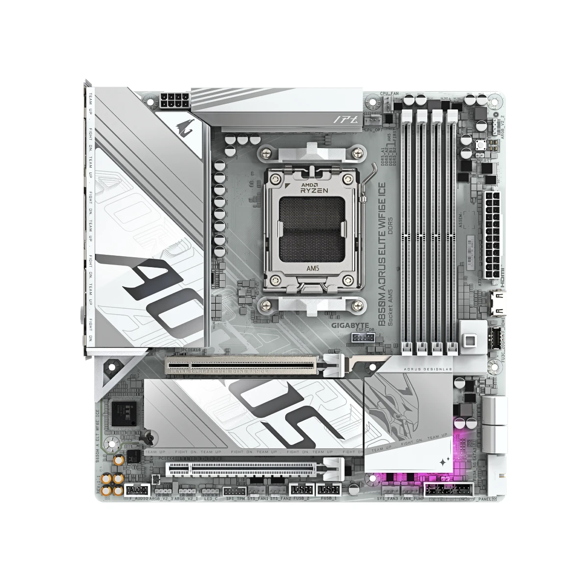 Gigabyte B850M AORUS ELITE WIFI6E ICE AM5 Micro-ATX Gaming Motherboard – White - B850M-A-ELT-WF6E-ICE view 2