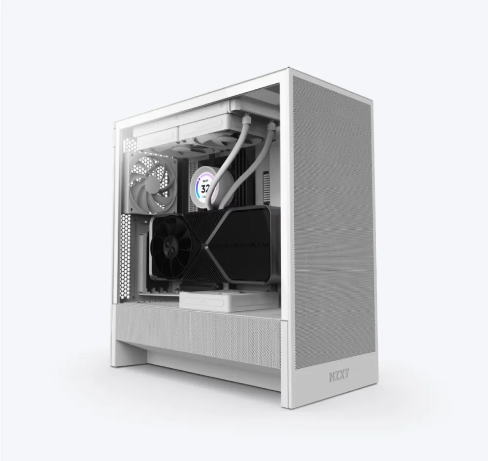 Why is the NZXT H5 Flow White is the Ultimate Mid-Tower Case for Airflow and Cable Management?  Discover Unmatched Cooling and Streamlined Cable Management in the Compact and Versatile NZXT H5 Flow Case    Unmatched Airflow and Enhanced GPU Cooling in a Compact Design The NZXT H5 Flow White  is engineered to maximize cooling potential and deliver excellent GPU temperature management, all within a sleek, compact mid-tower form factor. Designed for enthusiasts who prioritize efficient thermal performance, the case features a perforated PSU shroud on both the side and bottom, allowing optimal airflow from two optional 120mm fans. This thoughtful design directs fresh air precisely where it’s needed, enhancing overall system cooling. With support for up to a 360mm front radiator and a 240mm radiator on the top, the H5 Flow caters to powerful liquid cooling setups. The ultra-fine mesh panels on the top, front, and side of the case enable maximum airflow while acting as a dust filter, keeping components clean and running smoothly. Out-of-the-box cooling is provided by two pre-installed 120mm Quiet Airflow (CV) fans, one positioned in the front and the other in the rear, to deliver a balanced airflow setup. To simplify cable management, the case includes spacious routing channels, hooks, and straps, allowing users to easily organize and conceal cables, contributing to an immaculate build aesthetic and enhanced internal airflow. Whether you're aiming for a streamlined air-cooled system or a high-powered liquid-cooled rig, the H5 Flow is equipped to deliver premium cooling and optimal performance. Inside the Box: What You’ll Get with the NZXT H5 Flow When you unbox the NZXT H5 Flow, you’ll find everything you need to get started on your build: H5 Flow Case x1: The core of the setup, crafted for optimal airflow and easy assembly. F120Q (CV) Fans x2: Pre-installed 120mm Quiet Airflow fans, positioned at the front and rear, provide balanced cooling from the start. Installation Accessories x1: A kit with essential screws, standoffs, and other accessories to simplify your build process. User Guide x1: A comprehensive guide with setup instructions, helping ensure a smooth installation experience. The H5 Flow is designed to offer an out-of-the-box experience that combines premium airflow with easy installation for any setup. H5 Flow Overview: Compact Powerhouse for ATX Builds The H5 Flow is a compact ATX mid-tower chassis built for those who prioritize high airflow and efficient cooling. Designed with optimal GPU cooling in mind, it features a perforated PSU shroud and mesh panels to enhance ventilation. With support for large radiators, this case is ready for high-performance builds, making it a top choice for enthusiasts looking to keep powerful components cool and organized in a streamlined, compact form factor.  More Air to the GPU: Enhanced Cooling with Mesh PSU Shroud The H5 Flow takes GPU cooling to the next level with its thoughtfully designed mesh PSU shroud. This perforated shroud is crafted to maximize air intake from two optional 120mm bottom-mounted fans, channeling a steady stream of cool air directly toward the GPU. This setup ensures that even high-performance graphics cards get the airflow they need, making it an ideal choice for gamers and creators who demand optimal thermal performance. Fits Large Radiators: Robust Liquid Cooling Compatibility The NZXT H5 Flow is built to accommodate powerful liquid cooling systems, supporting up to a 360mm radiator at the front and a 240mm radiator at the top. This flexibility allows users to create high-performance cooling setups tailored to demanding workloads and intense gaming sessions. Whether you're optimizing for lower CPU temperatures or running a dual-radiator system, the H5 Flow’s spacious design ensures compatibility without compromising airflow.  Optimized for Airflow: Clean, Consistent Cooling The NZXT H5 Flow prioritizes efficient cooling with ultra-fine mesh panels on the top, front, and sides, ensuring maximum airflow throughout the case. This fine mesh not only boosts air circulation to critical components but also acts as an effective dust filter, keeping your setup cleaner and maintaining cooling efficiency over time. By balancing robust airflow with dust management, the H5 Flow provides a streamlined environment for high-performance systems.   Pre-Installed Fans: Ready for Cooling Right Out of the Box The NZXT H5 Flow comes equipped with two 120mm Quiet Airflow fans (CV)—one positioned at the front and another at the rear—ensuring effective cooling performance from the moment you set up your system. These fans are designed to provide optimal airflow while maintaining a low noise level, allowing for a quieter gaming or working environment. With this pre-installed cooling solution, you won’t need to worry about sourcing additional fans immediately, making the H5 Flow an excellent choice for both newcomers and seasoned builders seeking efficiency and ease. (Note: These are the case version fans featuring a 3-pin DC connector.)  Easy Cable Management: Keep Your Build Tidy The NZXT H5 Flow White is designed with user-friendly cable management in mind. Featuring wide channels, hooks, and straps, this mid-tower case allows you to effortlessly route and conceal cables, ensuring a clean and organized interior. This thoughtful design not only enhances the aesthetics of your build but also improves airflow by minimizing clutter. Whether you’re a novice builder or an experienced enthusiast, the H5 Flow makes it simple to achieve a polished look while maintaining optimal performance. Say goodbye to messy cables and hello to a streamlined setup that showcases your components beautifully.  Tool-less Access: Convenience at Your Fingertips The NZXT H5 Flow prioritizes user convenience with its tool-less access design. You can easily open up the front, side, and top panels without the need for any tools, making upgrades and maintenance a breeze. This thoughtful feature not only saves you time but also eliminates the hassle of searching for screws or tools during your builds or routine cleaning. Whether you're swapping out fans, installing new components, or simply checking on your hardware, the H5 Flow ensures that you can do so with ease and efficiency. Enjoy a hassle-free experience that allows you to focus on building the perfect gaming rig.  Strong and Sleek: Durability Meets Aesthetics The NZXT H5 Flow is designed with both strength and elegance in mind. Crafted from thick steel and featuring ultra-clear tempered glass panels, this mid-tower case not only ensures long-lasting durability but also provides a modern aesthetic that complements any gaming setup. The robust steel construction offers a solid foundation, while the tempered glass showcases your components beautifully, allowing RGB lighting and intricate builds to shine through. This combination of resilience and style makes the H5 Flow a standout choice for gamers who value both performance and visual appeal in their gaming rig. Enjoy peace of mind knowing your hardware is housed in a case built to last while enhancing your overall gaming experience.  The NZXT H5 Flow: A Mid-Tower Case That Redefines Airflow and Cable Management The NZXT H5 Flow White  is a standout choice for gamers and PC builders seeking superior airflow and efficient cable management in a compact mid-tower case. Engineered with a perforated PSU shroud and mesh panels, it enhances cooling by allowing optimal air intake for GPU performance. The case supports up to a 360mm radiator in front and a 240mm radiator on top, making it ideal for robust liquid cooling setups. Equipped with two 120mm Quiet Airflow fans, the H5 Flow provides excellent out-of-the-box cooling performance. The ultra-fine mesh filters dust while facilitating airflow, ensuring your components remain clean and cool. <iframe width="814" height="458" src="https://www.youtube.com/embed/41QpbxTotS4" title="Introducing the All-New NZXT H5 Flow (2024) Case!" frameborder="0" allow="accelerometer; autoplay; clipboard-write; encrypted-media; gyroscope; picture-in-picture; web-share" referrerpolicy="strict-origin-when-cross-origin" allowfullscreen></iframe> Moreover, the case features a well-designed cable management system with wide channels and hooks, allowing for effortless routing and concealment of cables. Tool-less access to the front, side, and top panels makes maintenance and upgrades quick and easy. Crafted from thick steel and tempered glass, the H5 Flow combines durability with sleek aesthetics, making it the ultimate mid-tower case for anyone looking to enhance their gaming setup. FAQs for the NZXT H5 Flow White Compact Mid-Tower Case What types of motherboards are compatible with the NZXT H5 Flow? The NZXT H5 Flow supports various motherboard sizes, including E-ATX (up to 277 mm wide), ATX, Micro-ATX, and Mini-ITX. What cooling options does the NZXT H5 Flow offer? The H5 Flow supports up to a 360mm radiator in the front and a 240mm radiator on top, providing extensive liquid cooling potential. Additionally, it comes with two pre-installed 120mm Quiet Airflow fans for efficient cooling. How many drives can I install in the NZXT H5 Flow? The case includes two 2.5" drive bays and one 3.5" drive bay, allowing ample storage options for your system. Is cable management easy in the NZXT H5 Flow? Yes, the NZXT H5 Flow is designed with wide channels, hooks, and straps that facilitate effortless cable routing and concealment, ensuring a clean and organized build. Does the NZXT H5 Flow come with any fans? Yes, the NZXT H5 Flow is equipped with two 120mm Quiet Airflow fans (case version) — one at the front and one at the rear, providing solid cooling performance right out of the box. Where to Buy NZXT H5 Flow Compact Mid-Tower (White) Case? If you’re looking to elevate your PC building experience with exceptional airflow and sleek design, look no further than the NZXT H5 Flow Compact Mid-Tower (White) Case. You can easily purchase this remarkable case from GCC Gamers, where you'll find competitive prices and excellent customer service. Don't miss your chance to enhance your gaming setup; Buy NZXT H5 Flow Compact Mid-Tower (White) Case today and experience the perfect blend of performance and aesthetics.